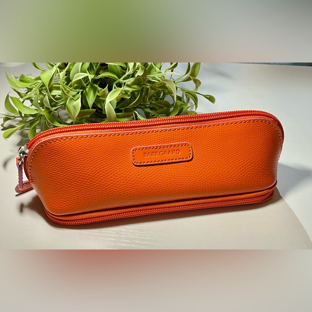 Cute Baekgaard Orange Leather Cosmetic Bag